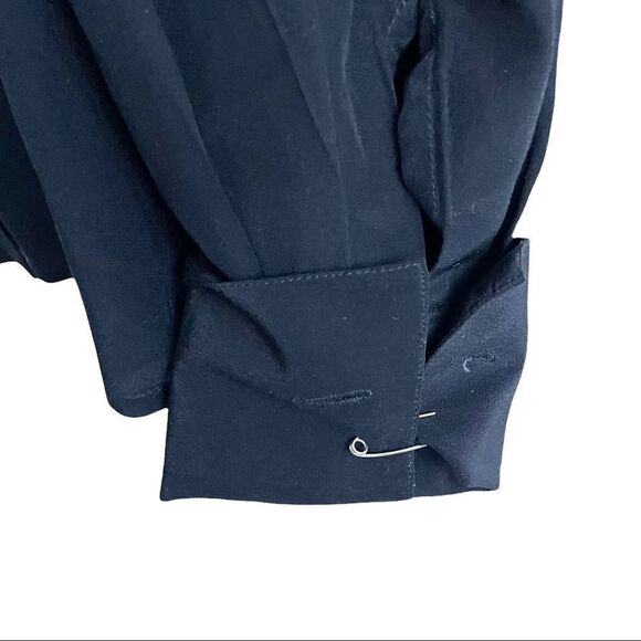 JONES NEW YORK Vintage Black Silk Button Front Ruffle Blouse 8 - Picture 4 of 9